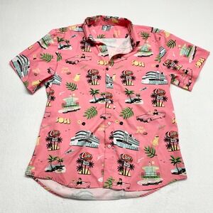 Raising Canes South Beach Hawaiian Shirt Mens Sz L Pink Tropical Button‎ Up